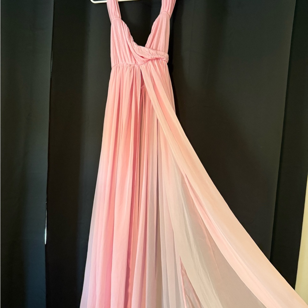 Flowy Pink Chiffon Gown | Convertible Sleeves | Size Large